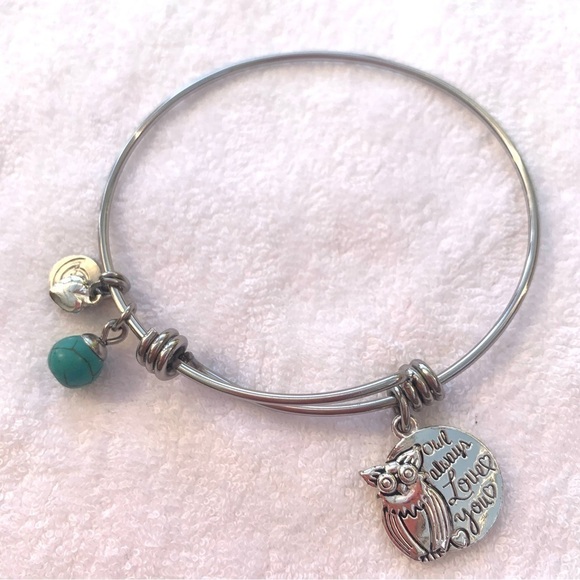 “Owl Always Love You” Charm Bracelet -Silver Finish, Expands 2”- 3.5” - Picture 1 of 3